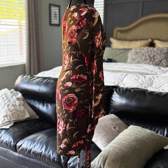 Venus Floral Bodycon Dress in size XL Brown Fall - Picture 5 of 6